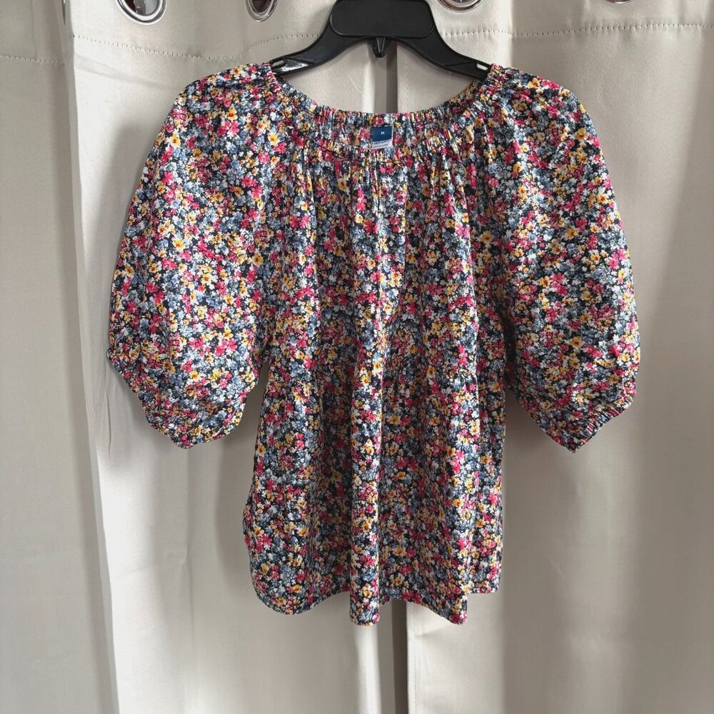Old Navy Women Top Medium Ditsy Floral Puff Sleeve Peplum Boho Peasant 18202
